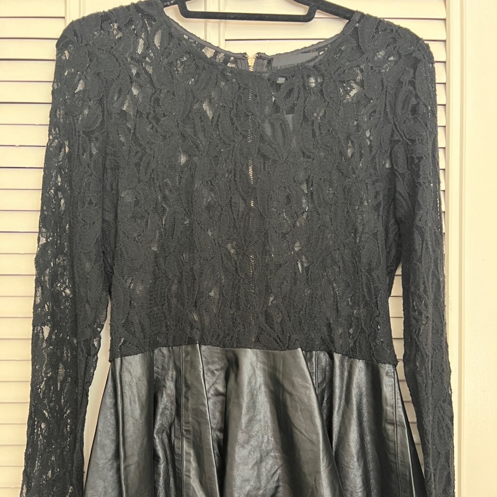 Black Lace top with leather peplum bottom